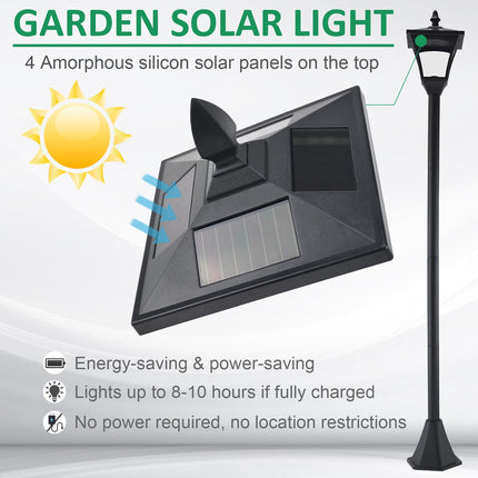 Set of 2 Solar Garden Post Lamps with Dimmable Sensor LED Lighting - Black