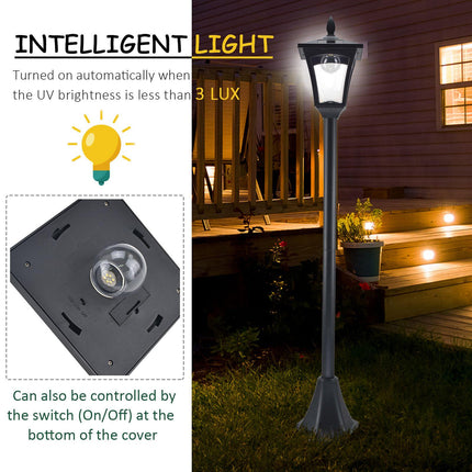 Set of 2 Solar Garden Post Lamps with Dimmable Sensor LED Lighting - Black