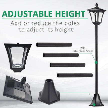 Set of 2 Solar Garden Post Lamps with Dimmable Sensor LED Lighting - Black