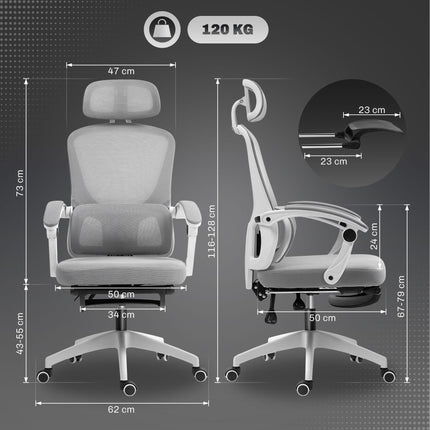 Multi-Adjustable Mesh Back Office Chair - Grey