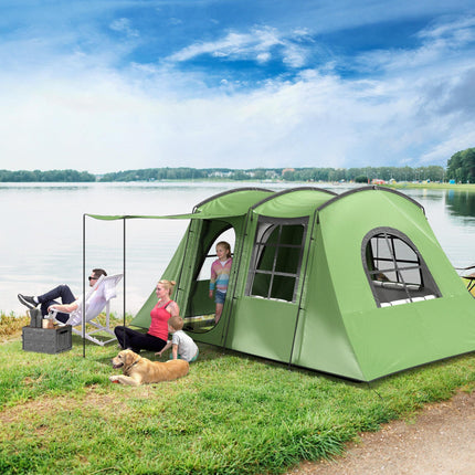 3-4 Man Spacious Family Tunnel Tent with Waterproof Design - Green