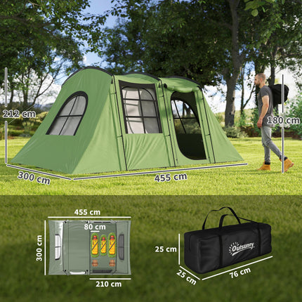 3-4 Man Spacious Family Tunnel Tent with Waterproof Design - Green