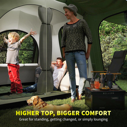 3-4 Man Spacious Family Tunnel Tent with Waterproof Design - Green