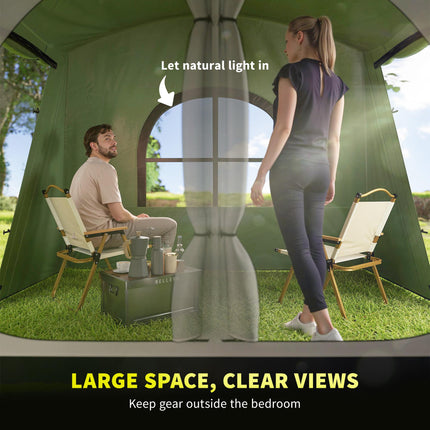 3-4 Man Spacious Family Tunnel Tent with Waterproof Design - Green