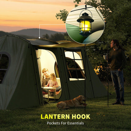 3-4 Man Spacious Family Tunnel Tent with Waterproof Design - Green