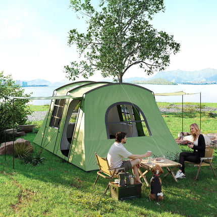 3-4 Man Spacious Family Tunnel Tent with Waterproof Design - Green