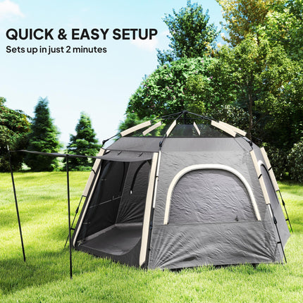 Waterproof Spacious 4-Person Camping Tent with Easy Setup - Dark Grey