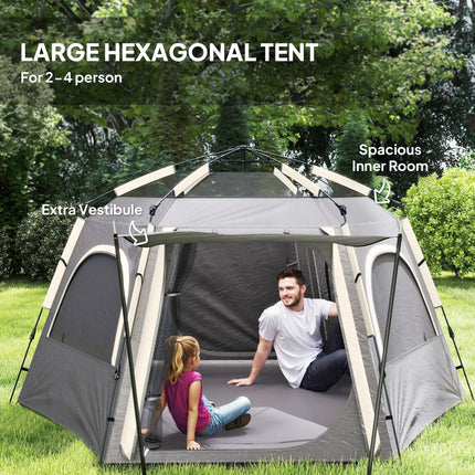 Waterproof Spacious 4-Person Camping Tent with Easy Setup - Dark Grey