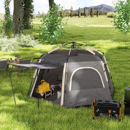 Waterproof Spacious 4-Person Camping Tent with Easy Setup - Dark Grey