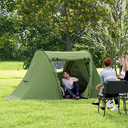 Waterproof 3 Man Camping Tent with Living Area - Green
