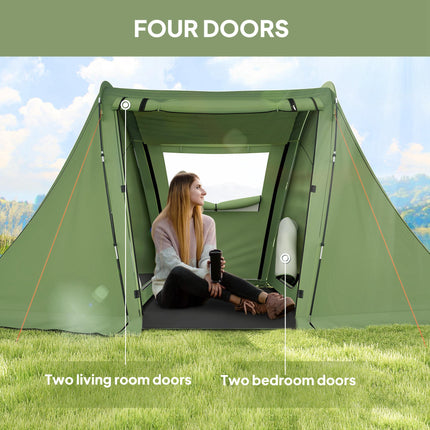 Waterproof 3 Man Camping Tent with Living Area - Green