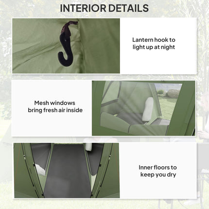 Waterproof 3 Man Camping Tent with Living Area - Green