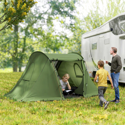 Waterproof 3 Man Camping Tent with Living Area - Green