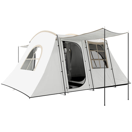 Spacious 3-4 Person Family Tunnel Tent with Porch - Khaki