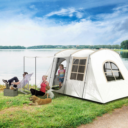 Spacious 3-4 Person Family Tunnel Tent with Porch - Khaki