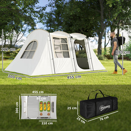 Spacious 3-4 Person Family Tunnel Tent with Porch - Khaki