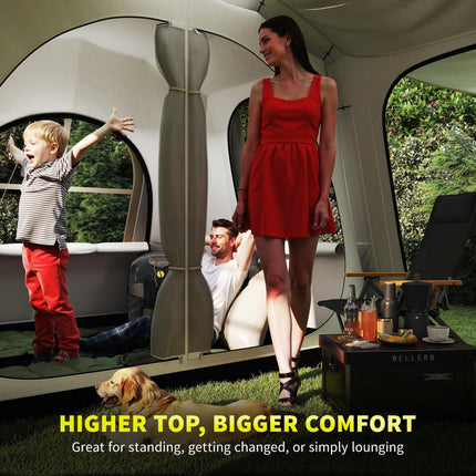 Spacious 3-4 Person Family Tunnel Tent with Porch - Khaki