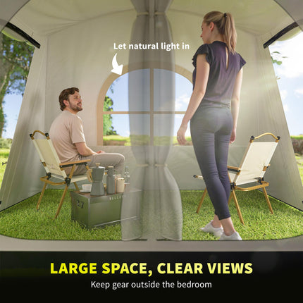 Spacious 3-4 Person Family Tunnel Tent with Porch - Khaki