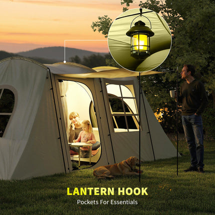 Spacious 3-4 Person Family Tunnel Tent with Porch - Khaki