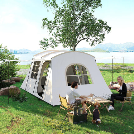 Spacious 3-4 Person Family Tunnel Tent with Porch - Khaki
