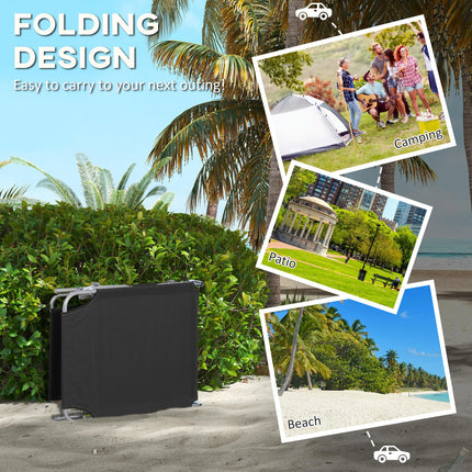 Foldable Sun Lounger Set of 2 with Adjustable Backrest & Sun Shade - Black