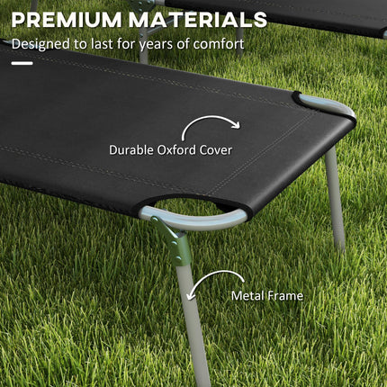 Foldable Sun Lounger Set of 2 with Adjustable Backrest & Sun Shade - Black