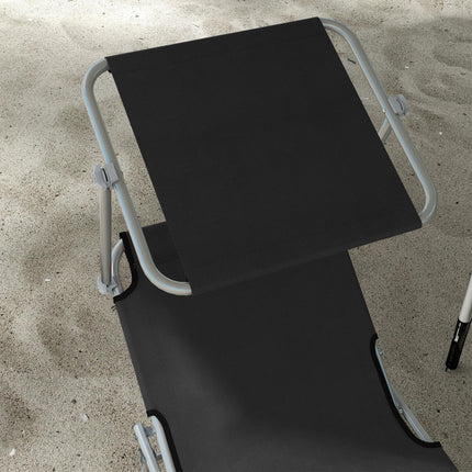 Foldable Sun Lounger Set of 2 with Adjustable Backrest & Sun Shade - Black
