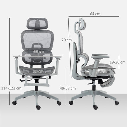 Multi-Adjustable Ergonomic Mesh Office Chair with Reclining and Footrest - Grey