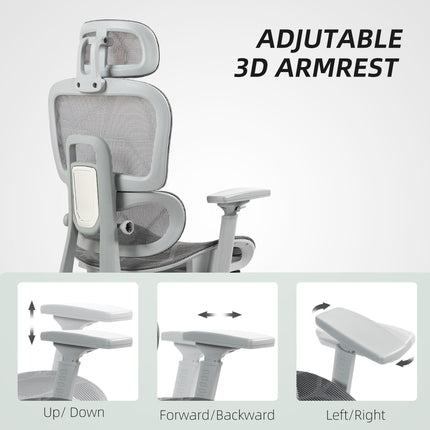 Multi-Adjustable Ergonomic Mesh Office Chair with Reclining and Footrest - Grey