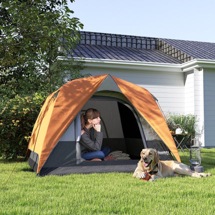 Waterproof Easy Set Up Camping Tent for 3-4 People - Orange and Grey