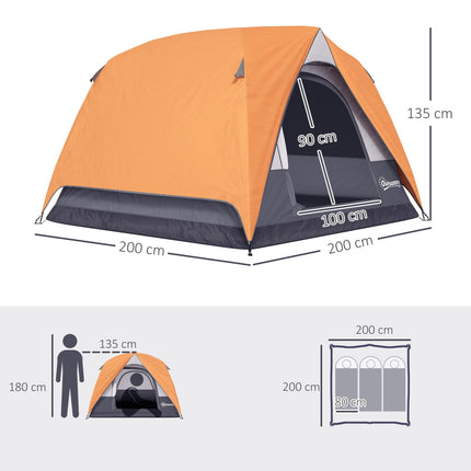 Waterproof Easy Set Up Camping Tent for 3-4 People - Orange and Grey
