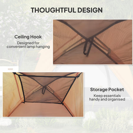 Waterproof Easy Set Up Camping Tent for 3-4 People - Orange and Grey