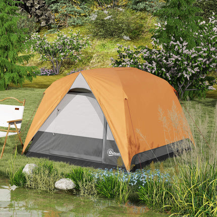 Waterproof Easy Set Up Camping Tent for 3-4 People - Orange and Grey