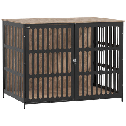 Extra Large Dog Crate Furniture with Anti-Chew Mesh & Anti-Escape Door, 118x80x92 cm - Walnut Brown