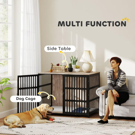 Extra Large Dog Crate Furniture with Anti-Chew Mesh & Anti-Escape Door, 118x80x92 cm - Walnut Brown