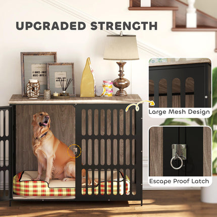 Extra Large Dog Crate Furniture with Anti-Chew Mesh & Anti-Escape Door, 118x80x92 cm - Walnut Brown
