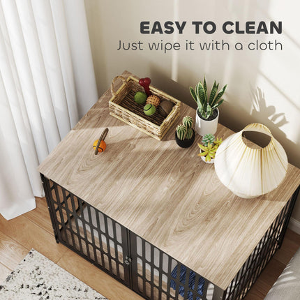 Extra Large Dog Crate Furniture with Anti-Chew Mesh & Anti-Escape Door, 118x80x92 cm - Walnut Brown