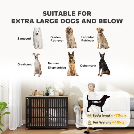 Extra Large Dog Crate Furniture with Anti-Chew Mesh & Anti-Escape Door, 118x80x92 cm - Walnut Brown