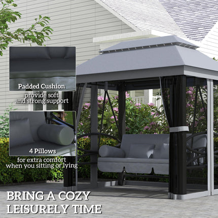 3 Seater Swing Chair Hammock Gazebo Lounger Cushioned Seat Waterproof Grey