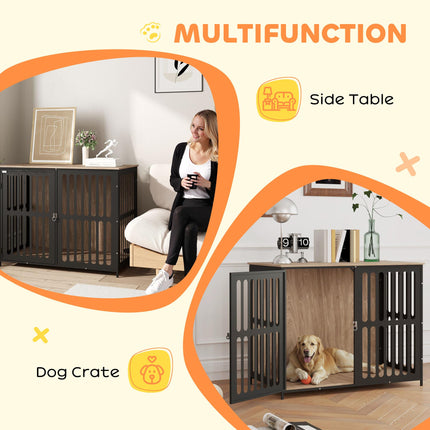 Dog Crate Furniture with Anti-Chew Resistant Mesh, Anti-Escape Single Door, for
