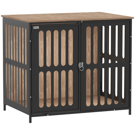 Medium Dog Crate Furniture with Anti-Chew Mesh & Anti-Escape Door, 80x55x72 cm - Walnut Brown