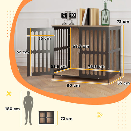 Medium Dog Crate Furniture with Anti-Chew Mesh & Anti-Escape Door, 80x55x72 cm - Walnut Brown