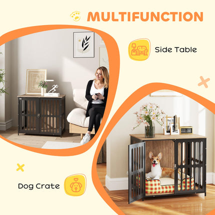 Medium Dog Crate Furniture with Anti-Chew Mesh & Anti-Escape Door, 80x55x72 cm - Walnut Brown