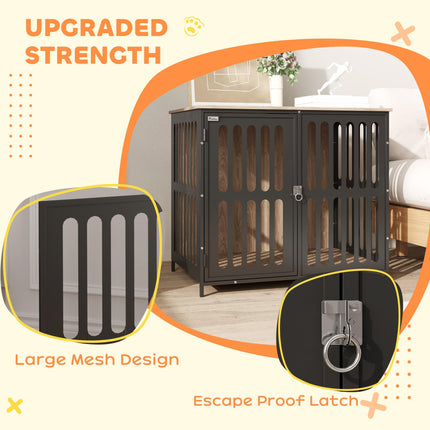 Medium Dog Crate Furniture with Anti-Chew Mesh & Anti-Escape Door, 80x55x72 cm - Walnut Brown