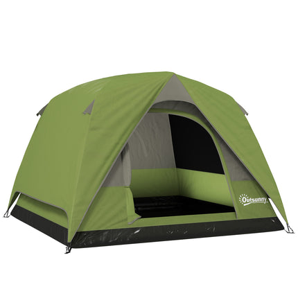 3-4 Person Waterproof Dome Camping Tent with Sewn-in Groundsheet, Mesh Windows, Pocket & Hook - Olive Green and Grey