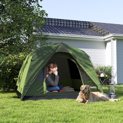 3-4 Person Waterproof Dome Camping Tent with Sewn-in Groundsheet, Mesh Windows, Pocket & Hook - Olive Green and Grey