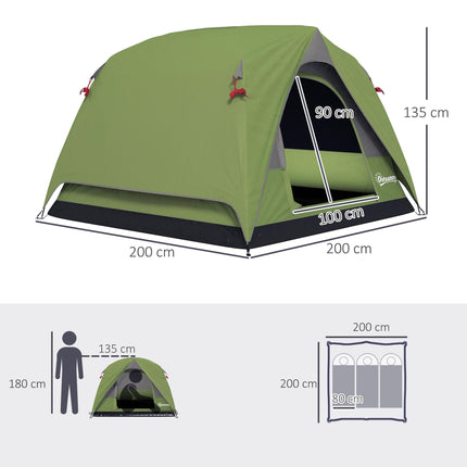 3-4 Person Waterproof Dome Camping Tent with Sewn-in Groundsheet, Mesh Windows, Pocket & Hook - Olive Green and Grey