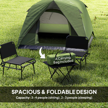 3-4 Person Waterproof Dome Camping Tent with Sewn-in Groundsheet, Mesh Windows, Pocket & Hook - Olive Green and Grey