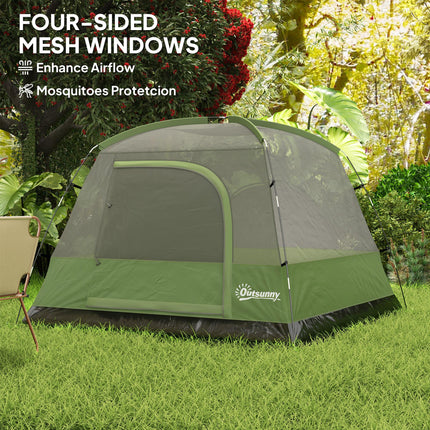 3-4 Person Waterproof Dome Camping Tent with Sewn-in Groundsheet, Mesh Windows, Pocket & Hook - Olive Green and Grey