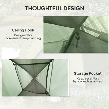 3-4 Person Waterproof Dome Camping Tent with Sewn-in Groundsheet, Mesh Windows, Pocket & Hook - Olive Green and Grey